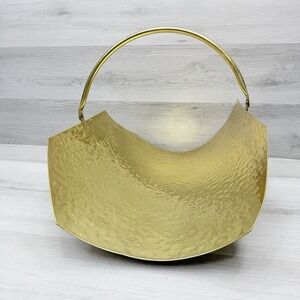 Hammered Brass Firewood Log Carrier Hard To Find Basket Swing Handle Footed VTG